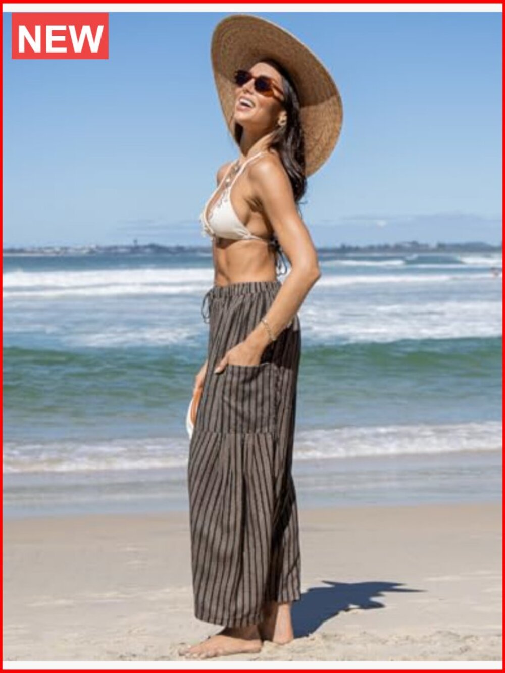 Womens Linen Wide Leg Pants Casual Loose Drawstring Summer Travel Beach Palazzo - Picture 3 of 7